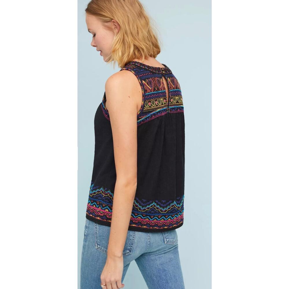 Akemi + Kin Anthropologie Mesa Embroidered Sleeveless CottonTop sz 4 Boho Beaded